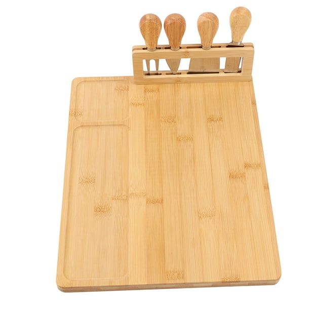 Tabla de quesos Tabla de embutidos de bambú Rectangular 3 áreas separadas Fácil de limpiar Tabla de cocina sin olor con cuchillos