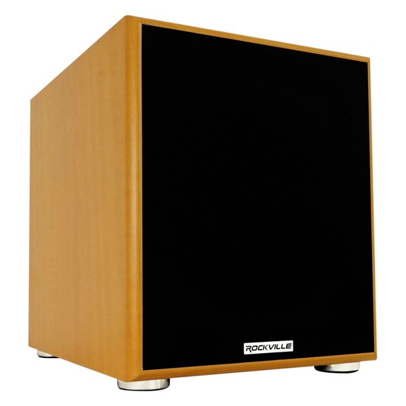 Rockville Rock Shaker 10" Classic Wood Powered Home Theater Subwoofer, 600W Peak/300W RMS, Class D, 20Hz-200Hz