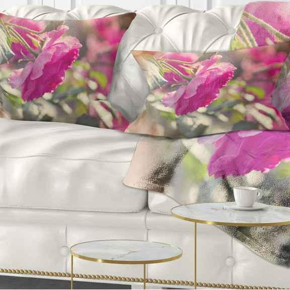 Designart Beautiful Pink Rose Flowers - Floral Throw Pillow - 12x20