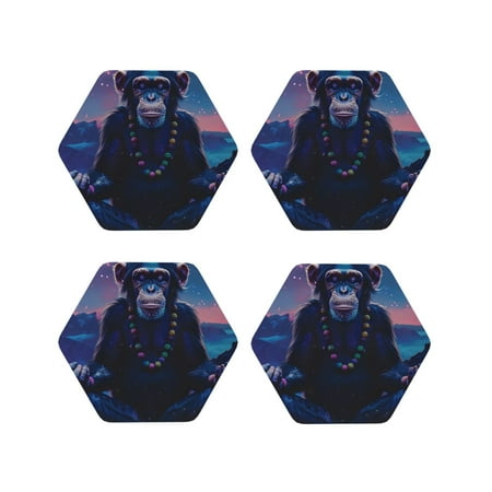 

Fuzoiu Starry Sky Meditating Chimpanzees Print Leather Coasters Set Drink Coasters Set of 4 for Tabletop Protection Durable PVC Coasters Home Décor and Housewarming Gift-Hexagon