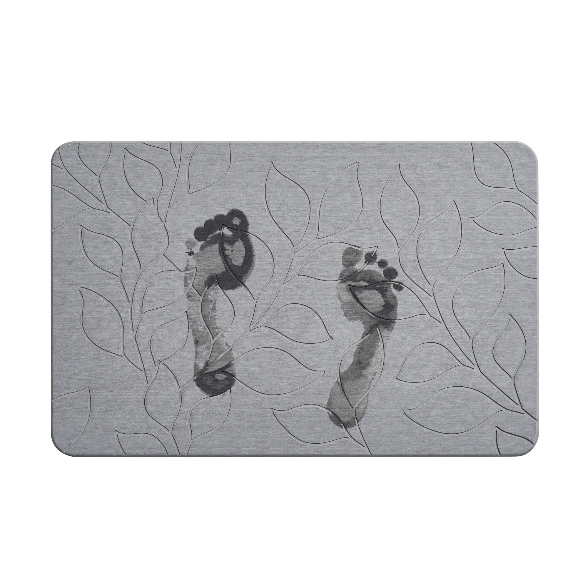 VCNY Home Grey Carved Leaves Diatomite Stone Bath Mat, 16" x 24"