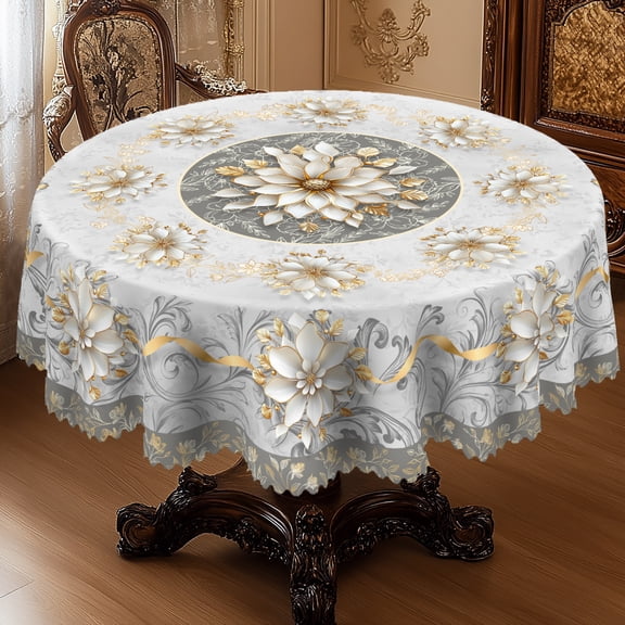 KOPOEELK Elegant Flower Round Table Cover, 60 Inch Washable Round Tablecloth