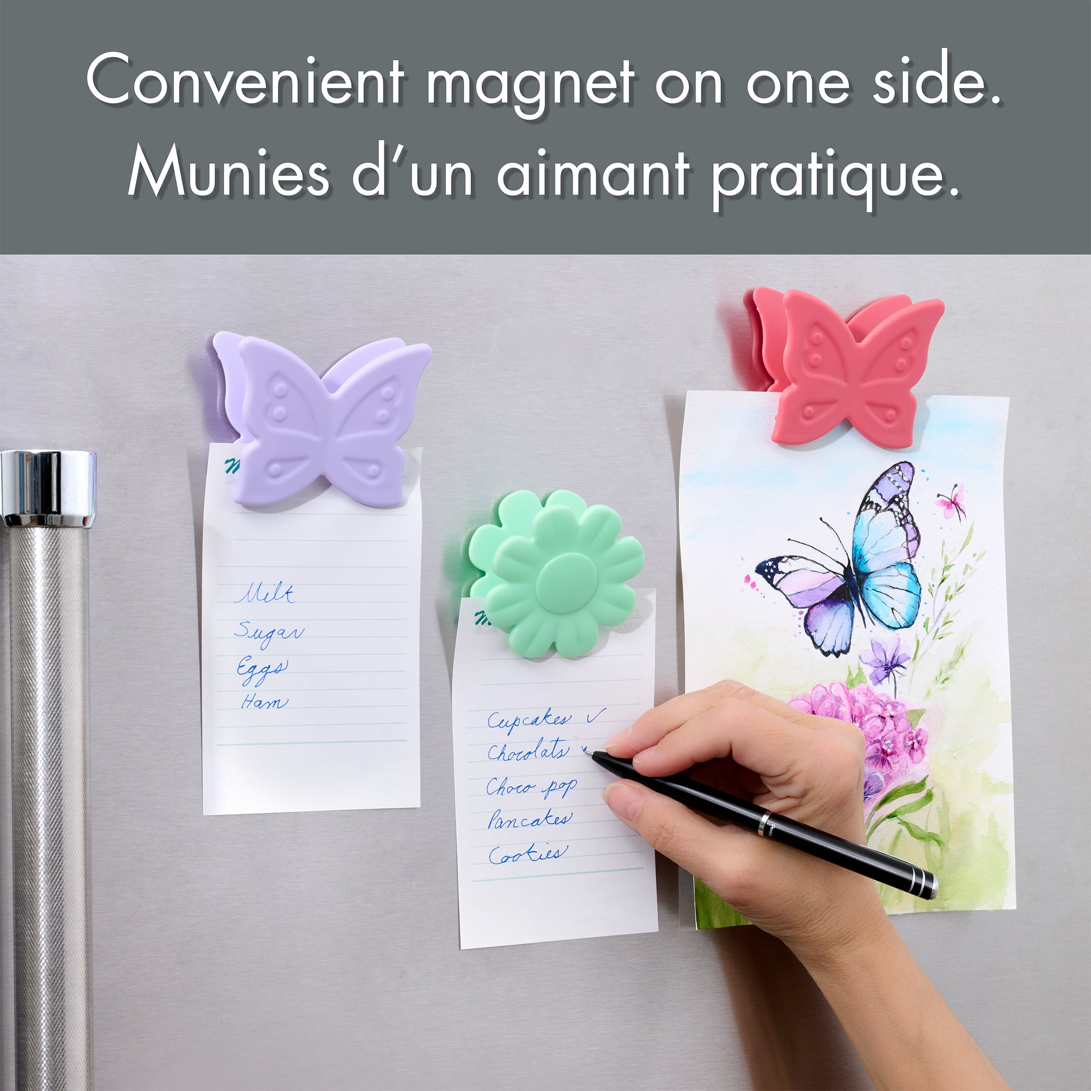 Way to Celebrate 3-Pack Butterfly and Flower Kitchen Bag Clips in Deep Pink, Soft Green and Soft Purple