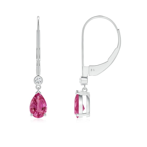 Angara Natural Pink Sapphire Earrings - Pear-Shaped Pink Sapphire Leverback Drop Earrings with Diamond in Platinum for Women