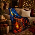 thumbnail image 3 of Haunted Castle Halloween Night Glowing Pumpkins Dark Blue, Festive Halloween Scene, Warm Flannel Blanket for Living Room and Reading Nook, Art Lovers Halloween Gift, Festive Home Decor, 3 of 9