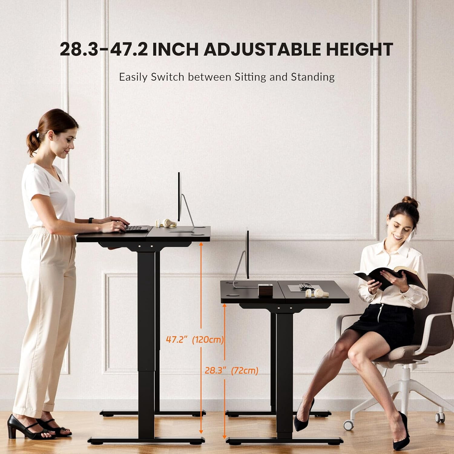 Dual Motor Electric Standing Desk Frame for 43.3 to 70.8" Table Tops, 330lbs Weight Capacity,Ergonomic Standing Height Adjustable Base with Memory Controller,Black Frame Only