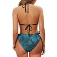 thumbnail image 6 of Uourmeti Teal Kintsugi Marble Halter Triangle Bikini Set - Sexy Tie Side Two Piece Swimsuit for Beach Vacation & Pool Party - Quick Dry, Figure Hugging Swimwear for Women, 6 of 9