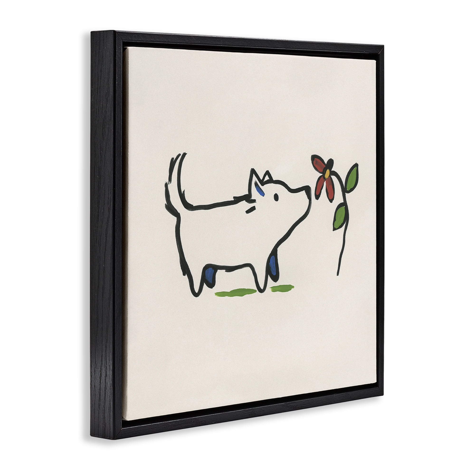 Stupell Industries Doodle Dog & Flower Plants & Flowers Painting Black Floater Framed Canvas Art Print Wall Art, 25 x 25