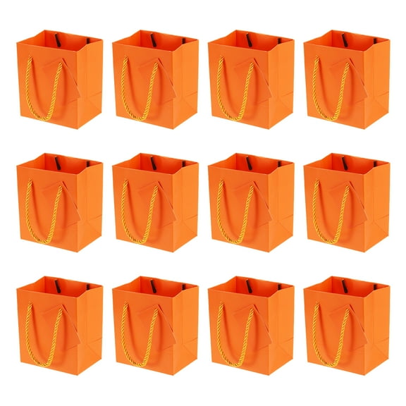 Gift Bags 4 x 2.8 x 4.5 Inch, 12 Pcs Small Tote Bags with Handles and Greeting Card for Party Favor Wedding Bridal Shower Festivals, Orange