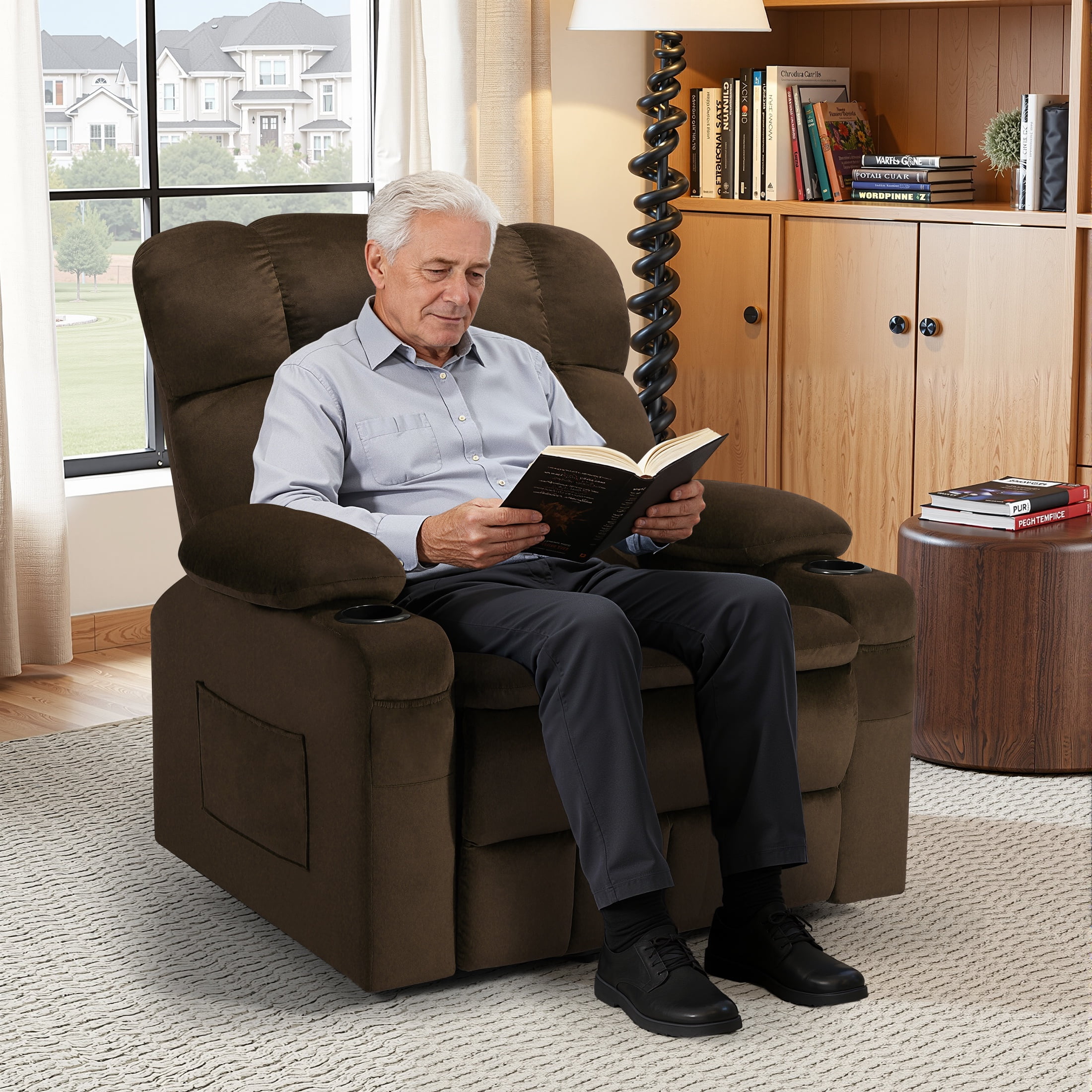SYNGAR Large Power Lift Recliner Chair with Massage and Heat, Oversized Electric Lift Chair for Elderly Big and Tall People, Wide Seat Recliner with Cup Holders and Side Pocket for Living Room, Brown