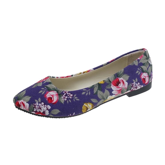 Xfvqtps Womens Casual Shoes Rose Flower Multicolor Flat Bottom Soft Sole Pointy Toe Slip on Comfortable Breathable Canvas Single Shoes Spring and Summer New Slip on Flat Shoes Purple