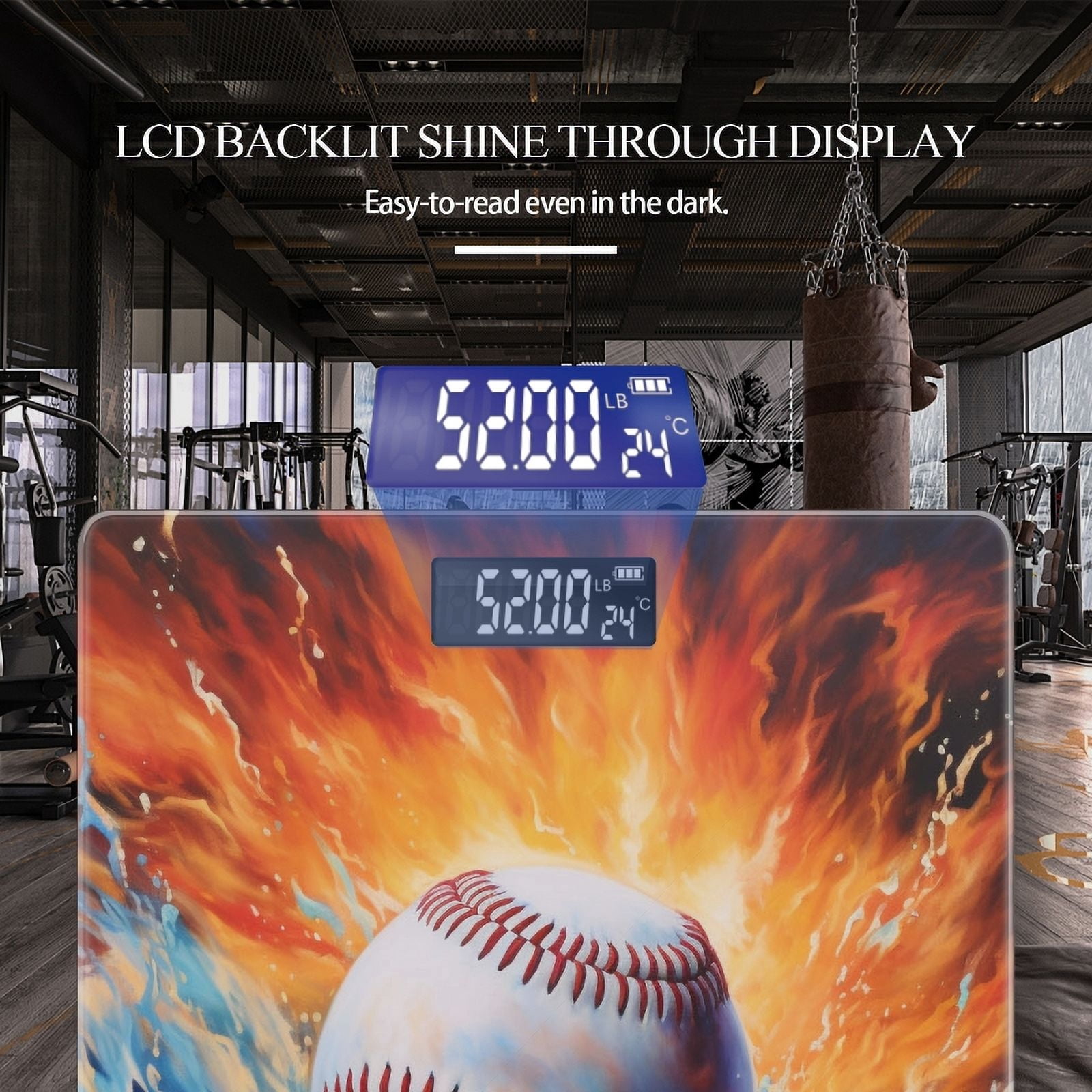 Bathroom Scale, Highly Accurate Digital Body Scale,Precisely Measures Weight up to 400 lbs-Baseball Surrounded By Swirling Water And Fire
