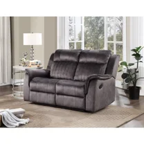 Modern Living Room Manual Reclining Loveseat, Soft Tufted Pillow Back 2 Seater Sofa Couch, Gray