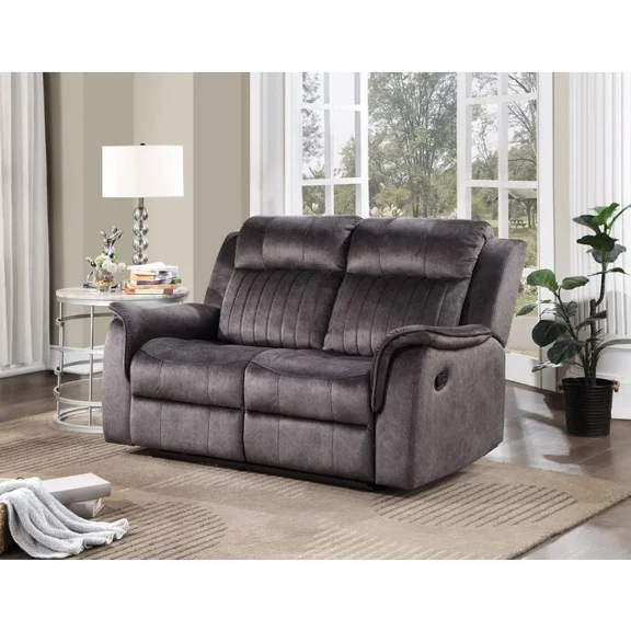 Modern Living Room Manual Reclining Loveseat, Soft Tufted Pillow Back 2 Seater Sofa Couch, Gray