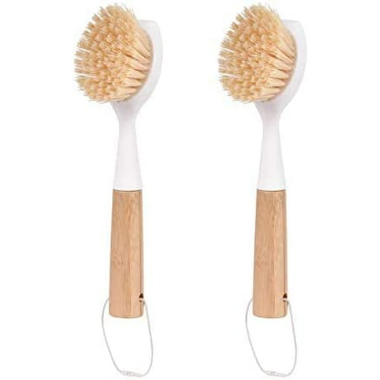Amazer 2-Pack Dish Brush, Scrub Brush Cleaner with Bamboo Long Handle,  Cleaning Kitchen Brushes for Dishes, Good Grip Kitchen Dish Washing Brushes  for