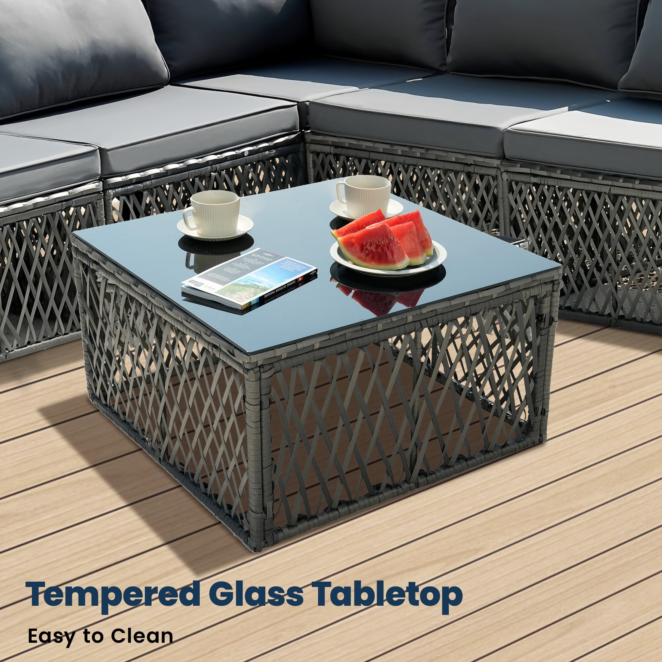 7 Piece Rattan Sectional Sofa Set, Outdoor Conversation Set, All-Weather Wicker Sectional Seating Group with Cushions & Coffee Table, Morden Furniture Couch Set for Patio Deck Garden Pool