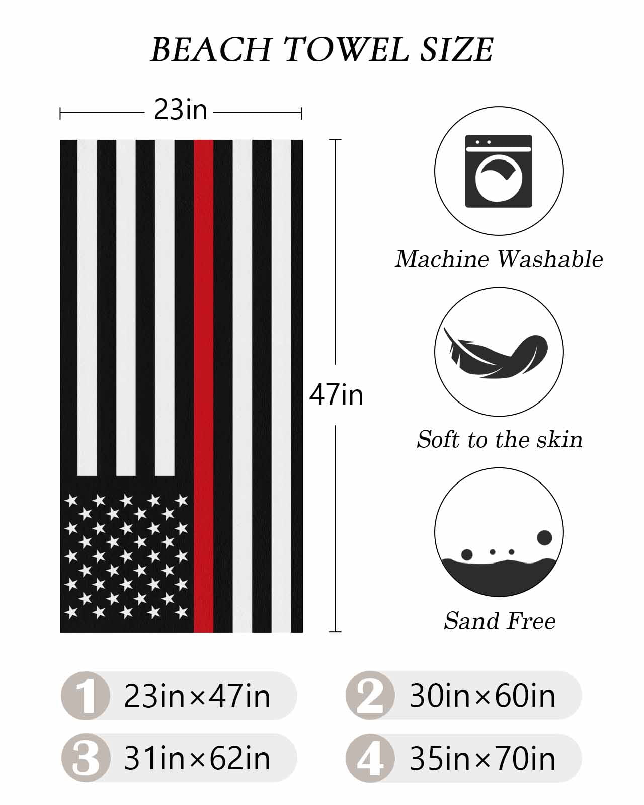 Red American Flag Beach Towels Oversized Super Absorbent, Black White Striped US Flag Stars Lightweight Bath Towel Quick Dry Sets For Bathroom/Pool/Rv Camping/Beach Play/Gym Room/Picnic 23"x47"