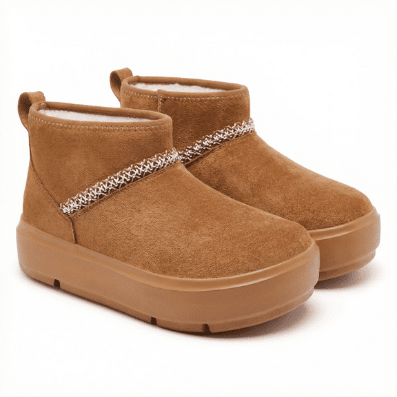 COM STAR Woman Snow Boots Winter Faux-Suede Ankle Boots Faux-Fur Lined Wide Toe Platform Outdoor Cold Weather Footwear