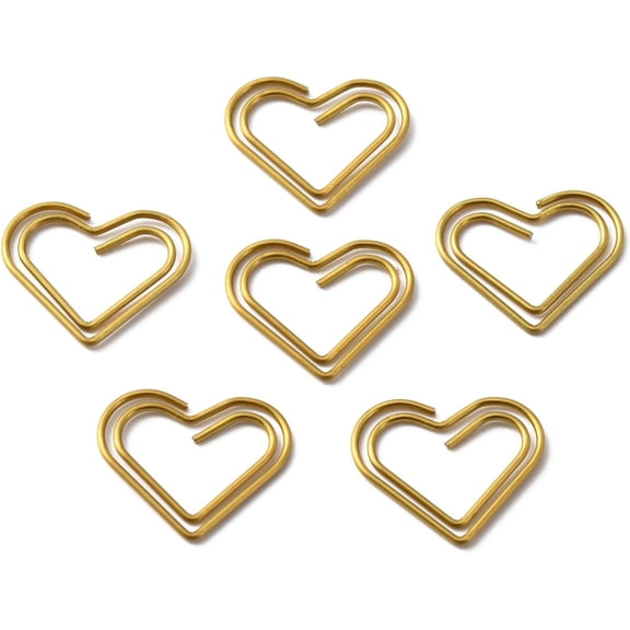 50Pcs Metal Paper Clips Bookmark Marking Clips Heart Shape Gold 18.5x21.5x1mm 50pcs Set