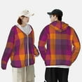 thumbnail image 6 of Daiia Purple Yellow Buffalo Plaid UPF 50+ Sun Protection Hoodie Jacket Lightweight Long Sleeve Sun Shirt for Women Men with Pocket Hiking Outdoor-XX-Large, 6 of 9