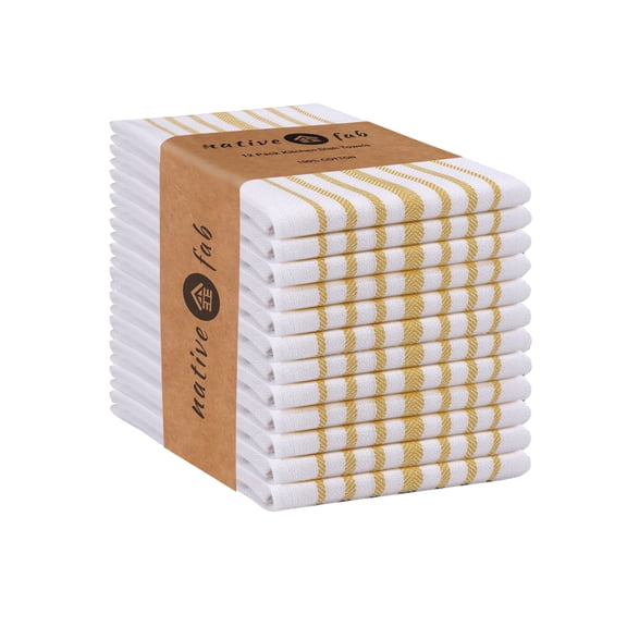Native Fab Scandia Stripe Kitchen Towel 16"x26"- Absorbent Cotton Dish Cloths - Set of 12 - Yellow