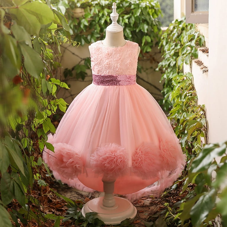 Scyoekwg Kids Girls Dresses Cute Toddler Girls Dress Net Yarn Bowknot Birthday Party Flowers Gown Kids Dresses Pink 8 9 Years Walmart