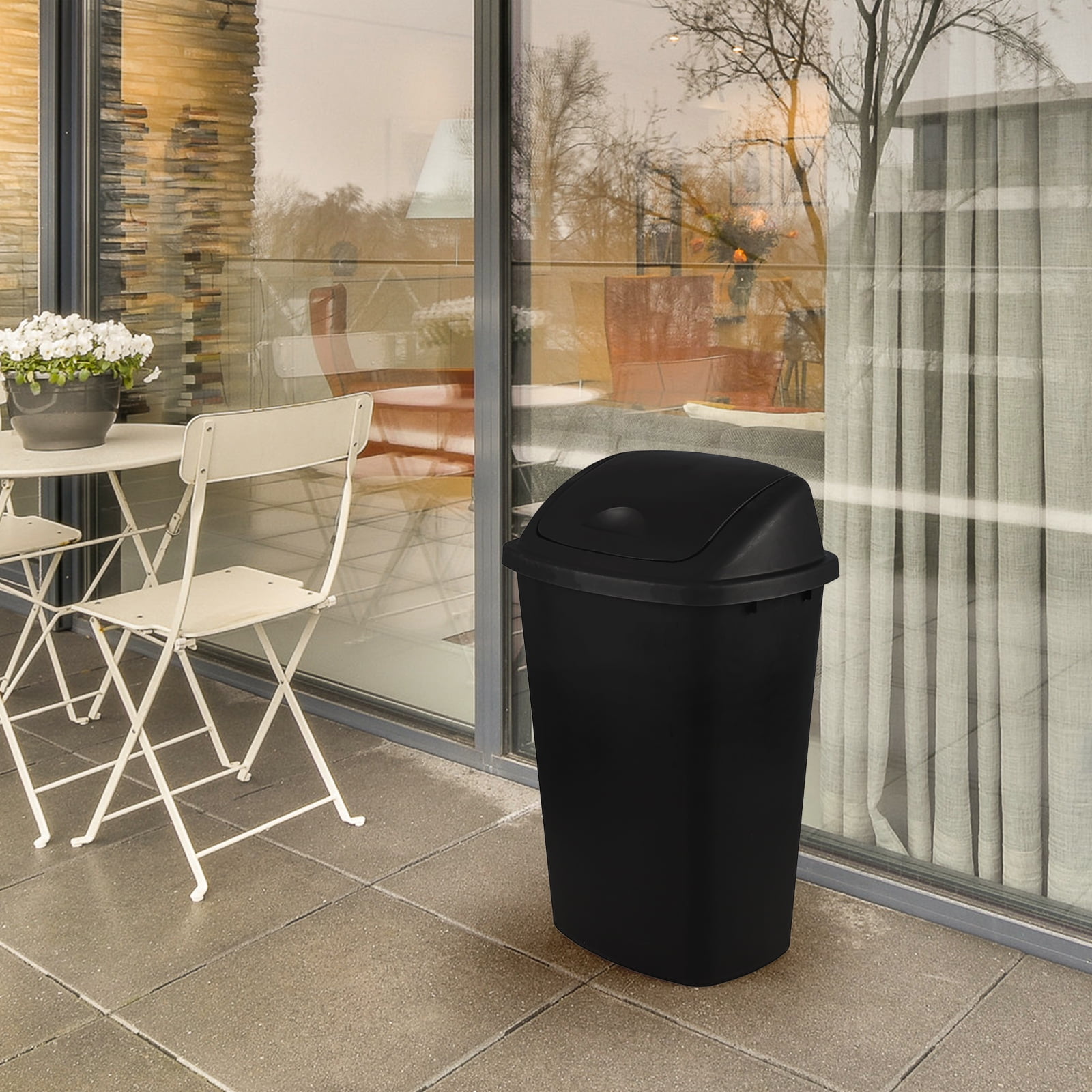 4-pack Lesbye 13 Gallon Plastic Tall Garbage Bin with Swing Lid, Black Large Trash Can, 4 Pack — Home & Garage Storage, Stackable Design