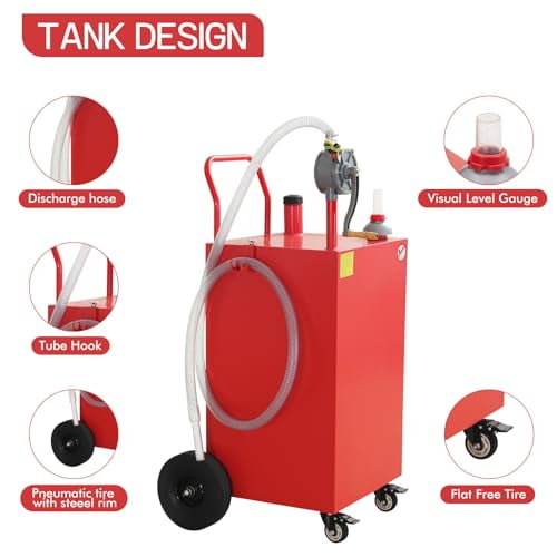Gas Caddy - Portable Fuel Tank with Pump and Wheels Portable Fuel Storage Tank for Car, Lawnmower, ATV, Boat, Motorcycle