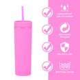thumbnail image 4 of Bewildely Botella de agua de 16OZ, vaso de paja esmerilado de plástico de 2 capas, bebida portátil, taza de té de la leche, soporte para café y jugo Mostrada rosa fluorescente roja NO12 Bewildely HA007950-14B, 4 of 6