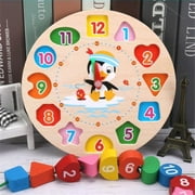 OUSITAID Wooden Shape Color Sorting Clock Toy, Number Blocks Puzzle Stacking Sorter Jigsaw, Early Learning Educational Toy, Best Gift for 1-3 Years Old Toddler Baby Kids