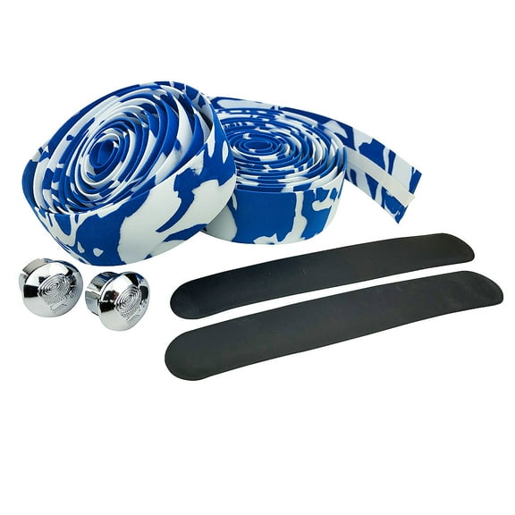 Blue - White Camouflage EVA Road Bike Handlebar Tape, Cycling Wraps w/ End Caps
