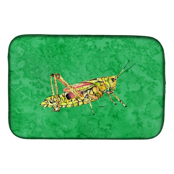 Grasshopper on Green Dish Drying Mat
