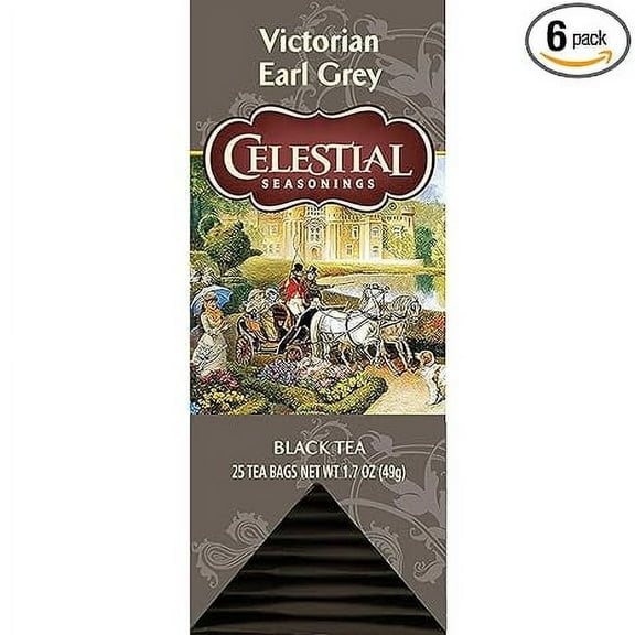 Celestial Seasonings Black Tea, Victorian Earl Grey, Contains Caffeine, 25 Tea Bags (Pack of 6)