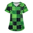thumbnail image 2 of Womens Irish Shamrock Scrub Tops Short Sleeve V Neck Printed Workwear Shirt Casual Holiday Nursing Uniform with Pockets 2026 Green 4XL, 2 of 5