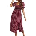 thumbnail image 3 of ZXSXSY Women Smocked Print Square Neck Puff Sleeve Side Split Hem Midi Dress, 3 of 7