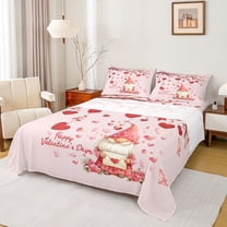 jejeloiu Cute Cartoon Gnome Twin Sheet Sets,Happy Valentine's Day Bedding For Girls Kids 3pcs