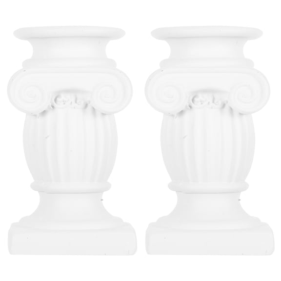 Amosfun Set of 2 White Resin Roman Column Pillar Candle Holder Stands, Elegant Tabletop Centerpieces for Wedding Home Decor