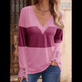 thumbnail image 4 of Blusas Elegantes e Informales para Mujer, con Bloques de Color, de Larga y Cuello en V, para Otoño. Melocotón L, 4 of 6