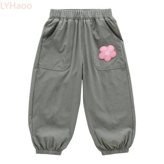 LYHaoo Lightweight Summer Girls Pants With Embroidered Breathable Wide Leg Kids Trousers For Play School Pants for Girls(Green)
