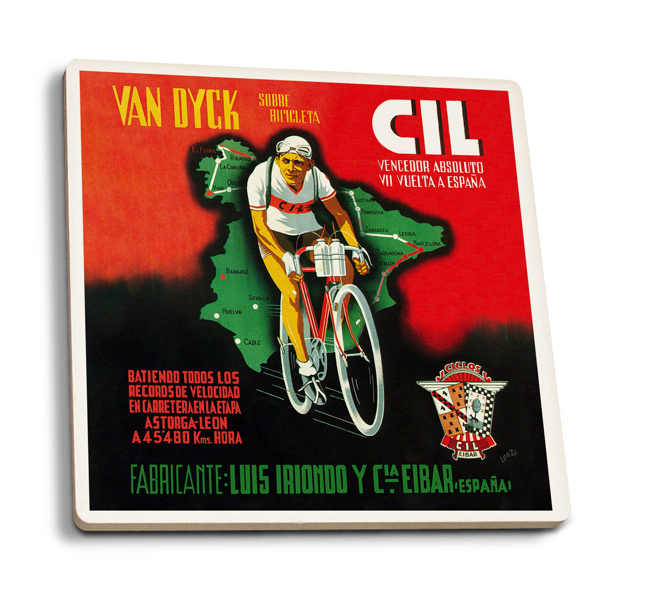 Bicycle of the World Set of 4 Ceramic Coasters - Cork-backed, Absorbent 