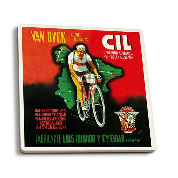Bicycle Racing Promotion, Vintage Poster (Absorbent Ceramic Coasters Set of 4 Matching Images, Cork Back, Kitchen Table Decor)