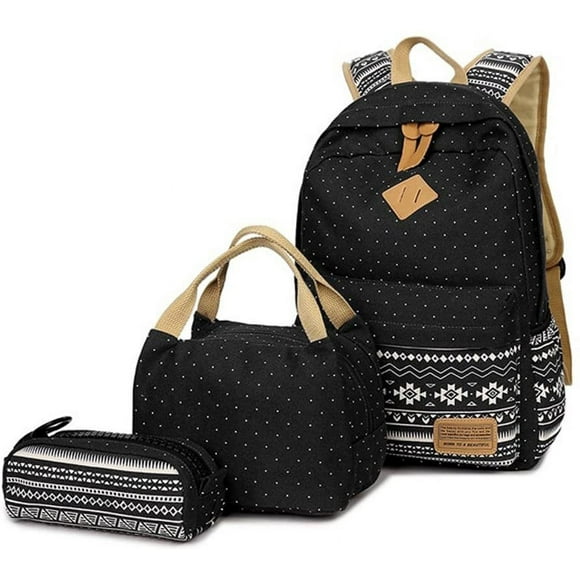Backpacks School Casual Canvas School Backpack + Cool Bag + Pencil Case For Girls / Women - Black