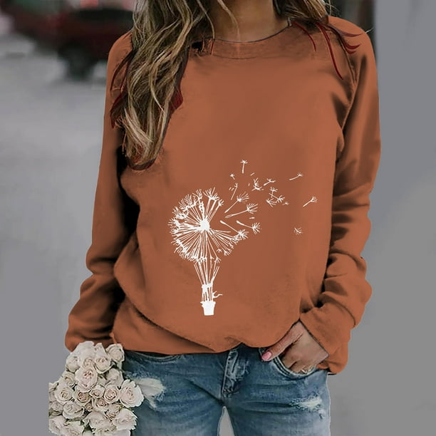 ICHUANYI Liquidación Camisas casuales de manga larga para mujer Sudadera con cuello redondo estampada Jersey Túnica suelta Tops ICHUANYI WER202308257104