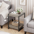2 Tier End Table 20'' Large Nightstand for Living Room Rustic Metal