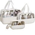 thumbnail image 1 of Neceseres de Maquillaje de Viaje, 3 Paquetes, Organizador Cosmético con Cremallera para Mujer, Resistente al Agua, para Brochas y Accesorios Digitales (Blanco), 1 of 4