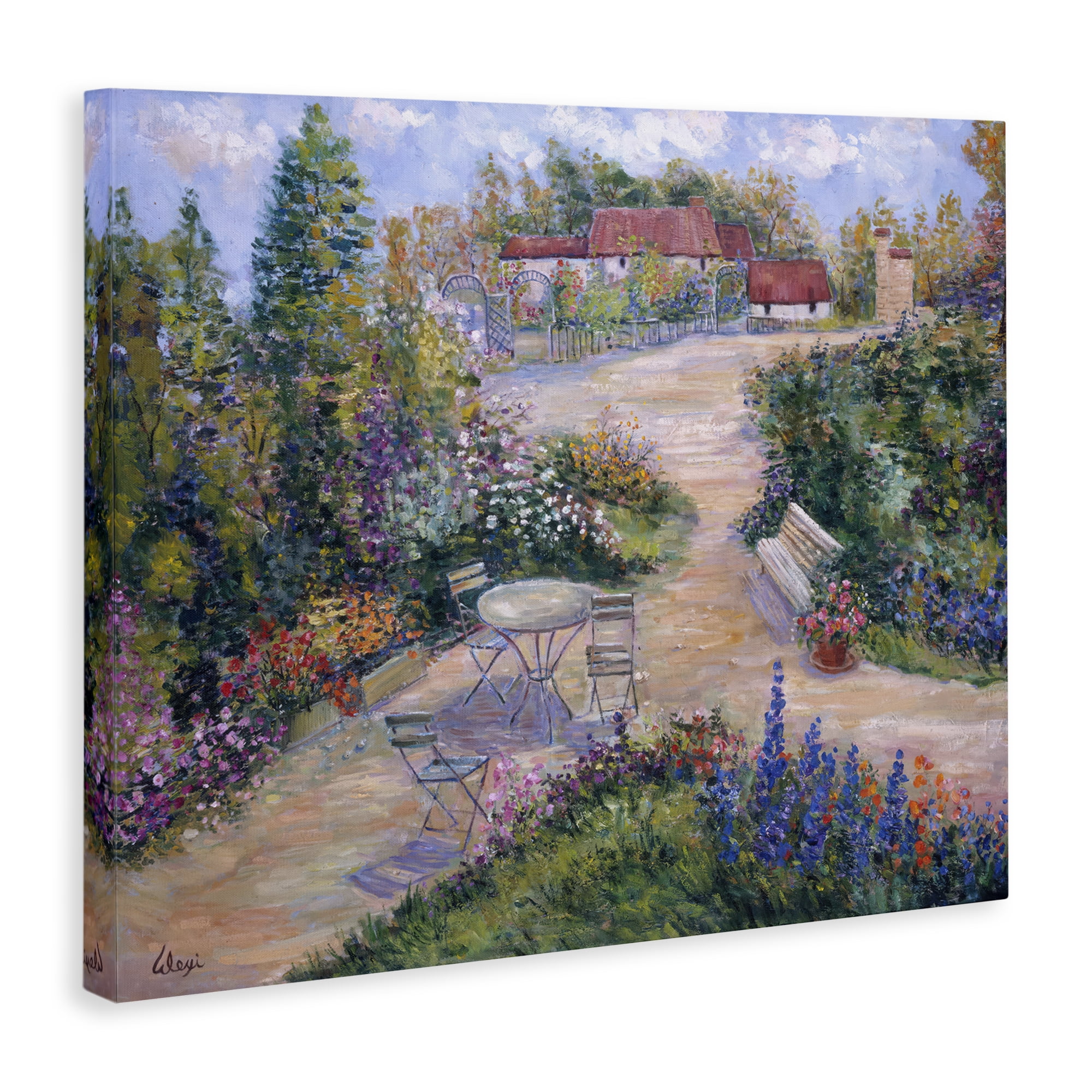 Stupell Industries Spring Garden Benches Landscape & Nature Painting Wrapped Canvas Art Print Wall Art, 20 x 16