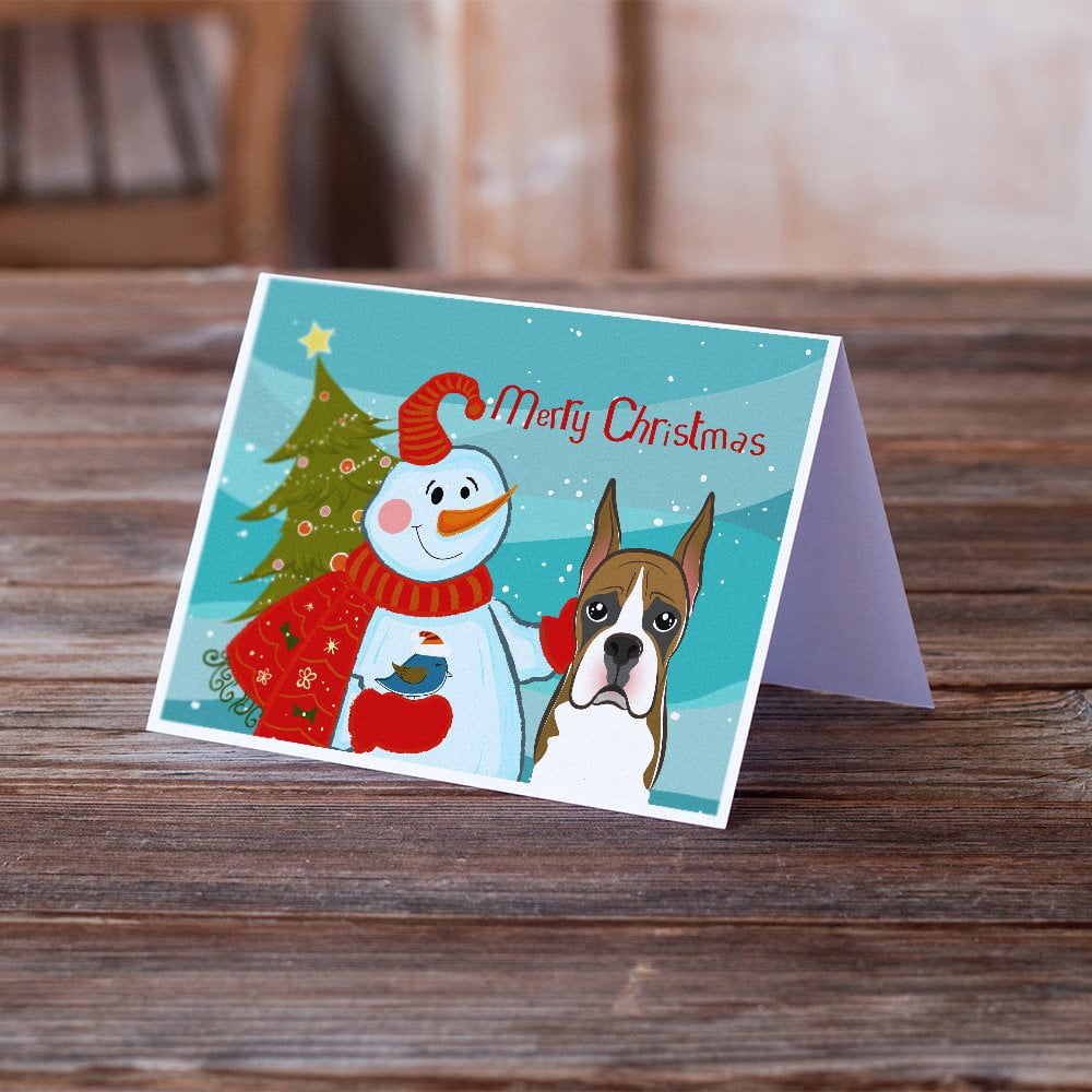 Snowman with Boxer Greeting Cards and Envelopes Pack of 8