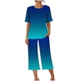 thumbnail image 4 of Zpanxa Womens Pajama Sets 2PC Short Sleeve Sleepwear Tops and Capri Pants Pjs Print Pajama Sets Round Neck Sleepshirt Loungewear Pajamas with Pockets Blue A M, 4 of 7