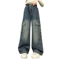 thumbnail image 2 of SGFCWSX Girls Denim Pants Wide Leg Stretch Waist Jeans with Pockets Casual Pant Navy Size 4-5T, 2 of 8