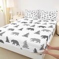 thumbnail image 3 of Manfei Safari Animal Bear Queen Sheet Sets,Rustic Western Hunting Flat Sheet,Gray White Queen Fitted Sheet For Boys Teens,Microfiber Bedroom Decor,4pcs, 3 of 7